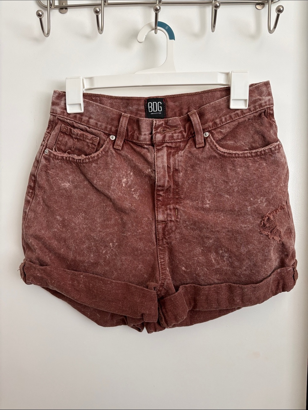 BDG Burgundy Washed High-Rise Cuffed Denim Shorts